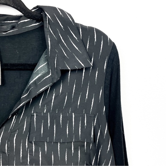 Kensie Black & White Long Sleeve Blouse, Sheer Front & Cotton-Style Back - Picture 4 of 7